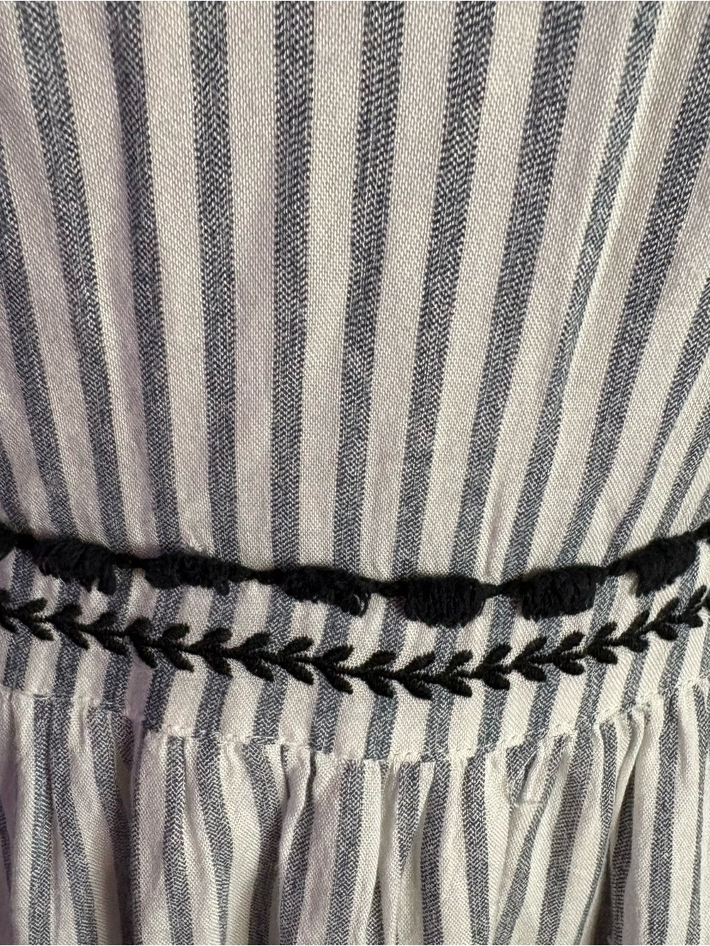 Japna Maxi Dress with Navy Stripe & Embroidered Trim Coastal Boho Beachy Size S - Picture 4 of 9